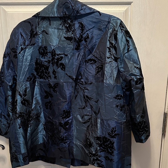 Susan Graver Elegant Teal Blue and Black Patterned Blazer Satin/Velvet Size XL - Picture 6 of 6